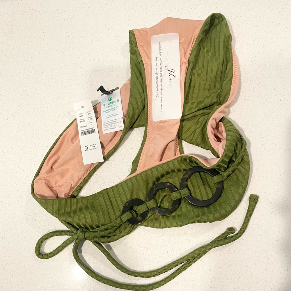 J.Crew wide-rib high-rise in canteen green and tortoise Bikini Bottom - Picture 7 of 7